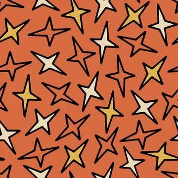 Seamless Pattern with Yellow and Red Doodle Stars. Stock Illustration
