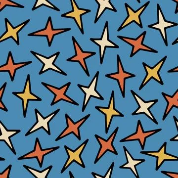 Seamless Pattern with Yellow and Red Doodle Stars. Stock Illustration
