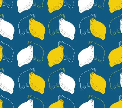 Seamless pattern of yellow and white lemons. Painted and contoured citrus. Fruit Stock Illustration