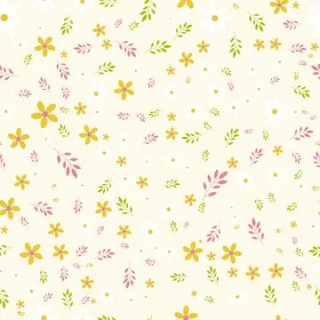 Seamless pattern with yellow and white flowers and green leaves Stock Illustration