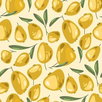 Seamless pattern with yellow apples with leaves Stock Illustration