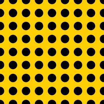 Seamless pattern. Yellow background with black circles . Vector illustration. Illustrazione stock