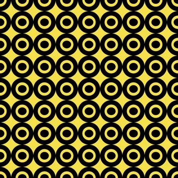Seamless pattern. Yellow background with black circles . Vector illustration. Stock Illustration