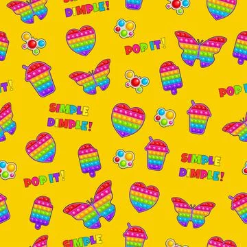 Seamless pattern on a yellow background with fashionable anti-stress. Stock Illustration