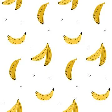 Seamless pattern of yellow bananas in the style of line art. Summer Fruit Stock Illustration