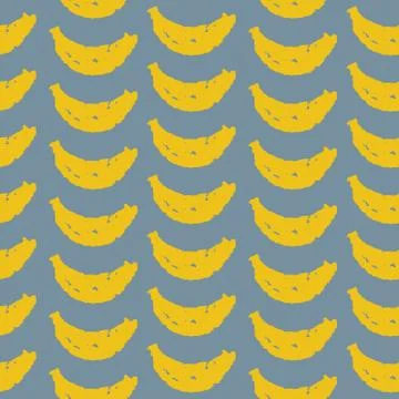 Seamless pattern with yellow bananas stylized silhouette, texture grunge cray Stock Illustration