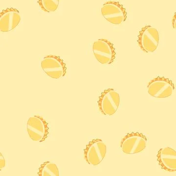 Seamless pattern yellow beer bottle cap on white background Stock Illustration