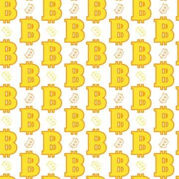 Seamless Pattern Yellow Bitcoins Signs On White Background Crypto Currency Stock Illustration