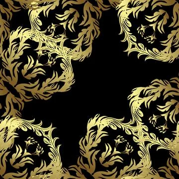 Seamless pattern on yellow, black and neutral colors with golden elements. Seaml Stock Illustration