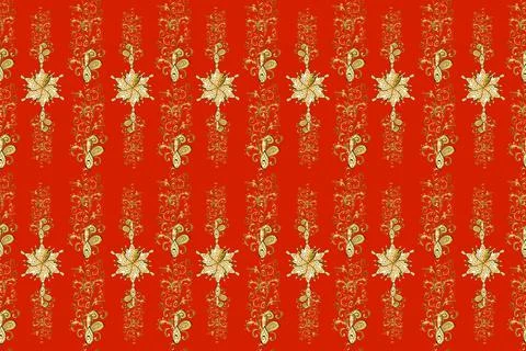 Seamless pattern on yellow, brown and red colors with golden elements. Tradition Stockillustratie