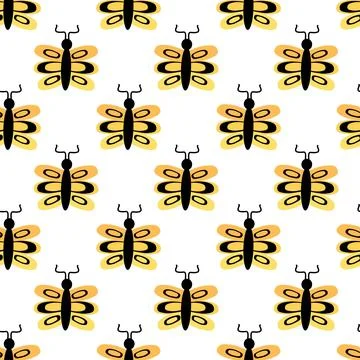 Seamless Pattern with yellow butterfly. Abstract ornament design wings. Stock Illustration