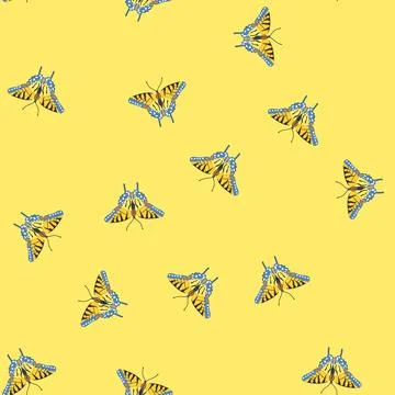 Seamless pattern yellow butterfly cartoon vector Stock Illustration