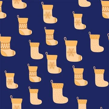 Seamless pattern with yellow christmas socks. illustration for design, web, w Stock Illustration