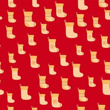 Seamless pattern with yellow christmas socks. illustration for design, web, w Stockillustratie
