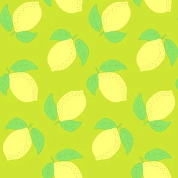 Seamless pattern, yellow citrus lemon with leaf, vector illustration for text Illustrazione stock