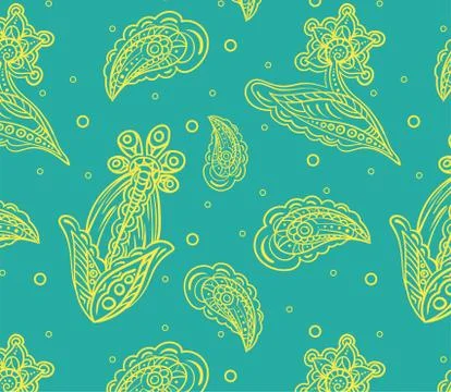 Seamless pattern with yellow detailed indian flowers Stock-Illustration