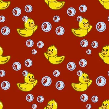 Seamless pattern with yellow duck in the bubbles Stock Illustration