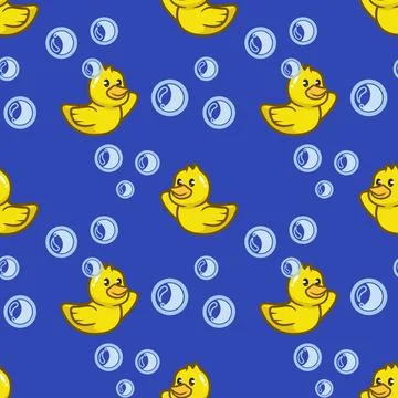 Seamless pattern with yellow duck in the bubbles Stock Illustration