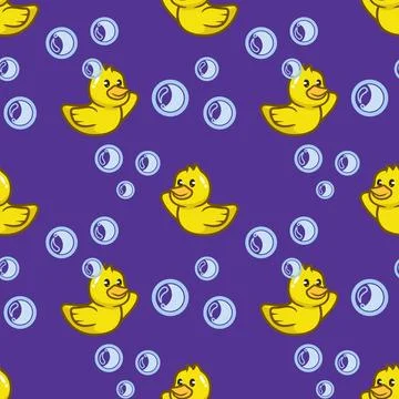 Seamless pattern with yellow duck in the bubbles Stock Illustration