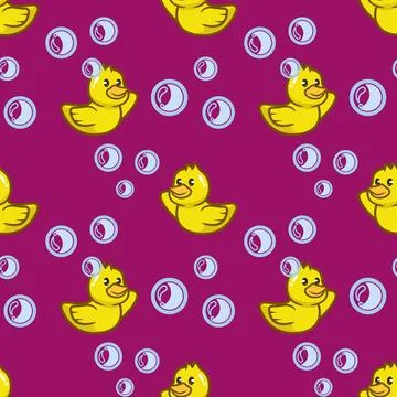 Seamless pattern with yellow duck in the bubbles Stock Illustration