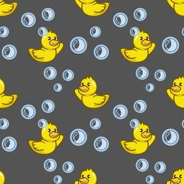 Seamless pattern with yellow duck in the bubbles Stock Illustration