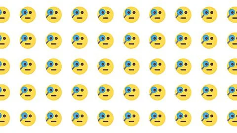 Seamless Pattern of Yellow Emoji Faces with Magnifying Glass for Investigat.. Stock Illustration