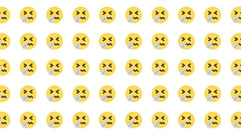 Seamless pattern of yellow emoji faces blowing nose with tissue on white ba.. Stock Illustration