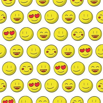 Seamless pattern of yellow emoticons. Positive emoji - laughter, love, smil.. Stock Illustration