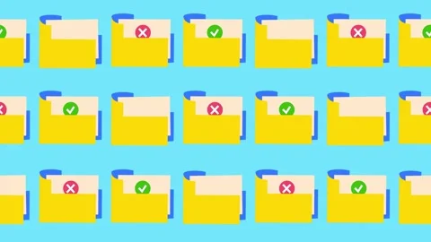Seamless pattern of yellow file folders with checkmarks and cross signs Stock Footage 336097686