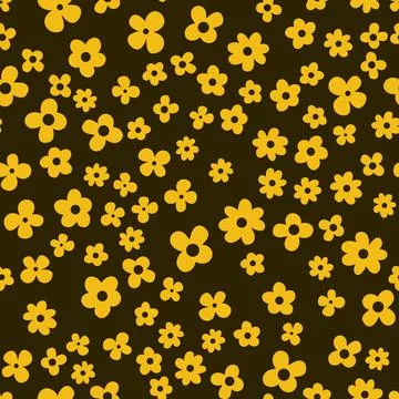 Seamless pattern, yellow flower on a dark background, simple design for texti Stock Illustration