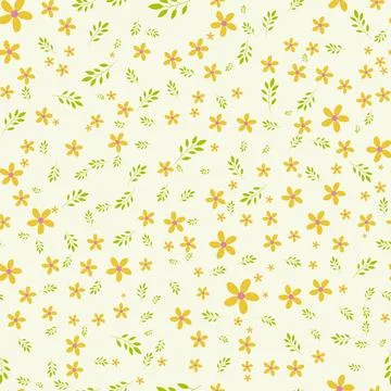 Seamless pattern with yellow flowers and green leaves Stock Illustration