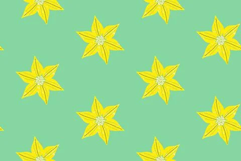 Seamless pattern, yellow geometric flowers, similar to stars, in a simple Stock Illustration