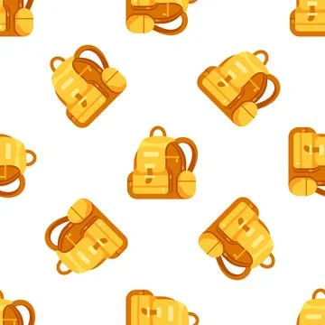 Seamless pattern of yellow hiking backpacks showing wanderlust and adventure 스톡 일러스트