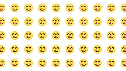 Seamless Pattern of Yellow Hungry Emoji Faces with Tongue Out on White Back.. Stock Illustration