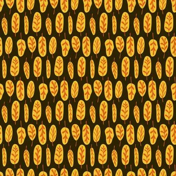 Seamless pattern of yellow leaf foliage on a dark background for textile wall イラスト素材
