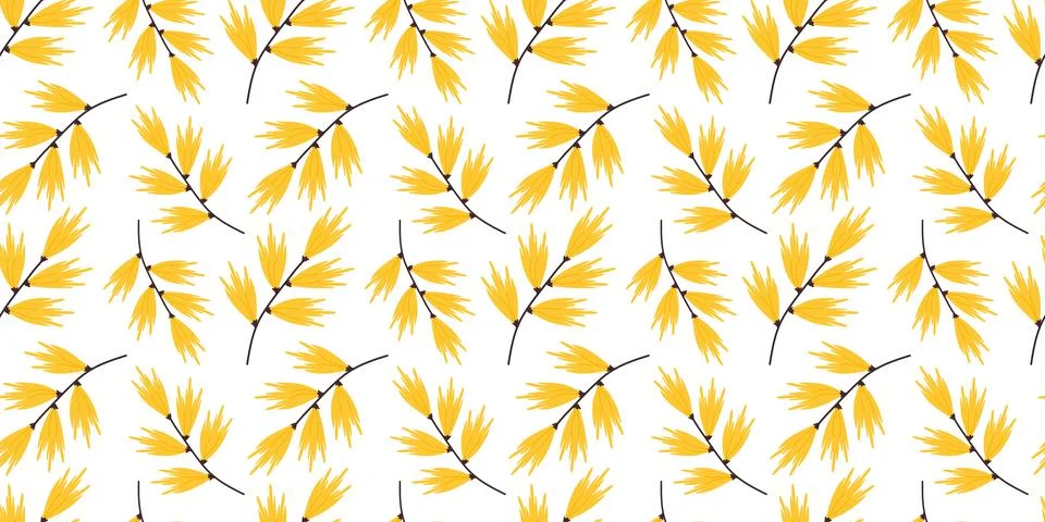 Seamless pattern with yellow leaves or flowers on white background in flat .. Stock Illustration