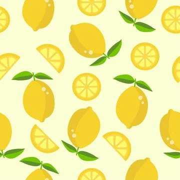 Seamless pattern with yellow lemon and slice Stock Illustration