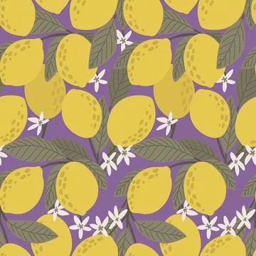 Seamless pattern yellow lemon and blossom branch Stock Illustration