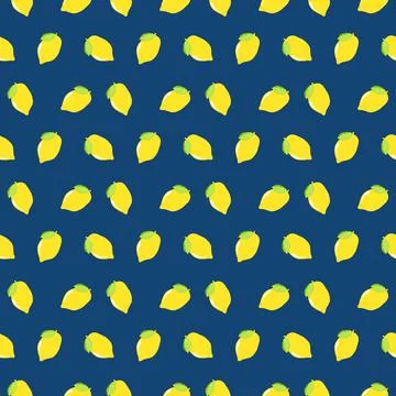 Seamless pattern yellow Lemon and leaves fruit on blue background.Bright of d Stock Photos