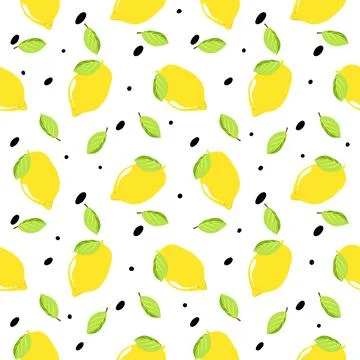 Seamless pattern yellow Lemon and leaves fruit with isolated on white.Bright  Foto stock