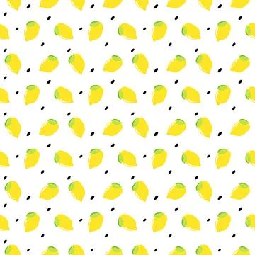 Seamless pattern yellow Lemon and leaves fruit with isolated on white.Bright  Stock Photos