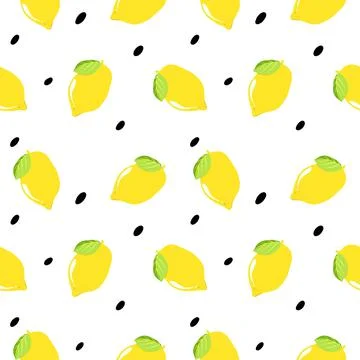 Seamless pattern yellow Lemon and leaves fruit with isolated on white.Bright  Foto stock