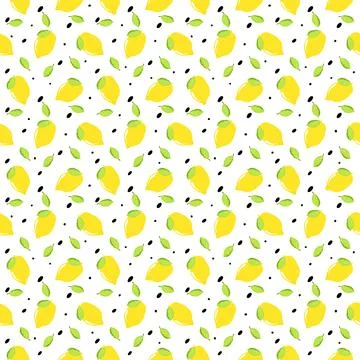 Seamless pattern yellow Lemon and leaves fruit with isolated on white.Bright  Foto stock