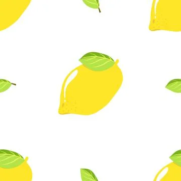 Seamless pattern yellow Lemon leaves fruit with cartoon isolated on white.Bri Stock Photos