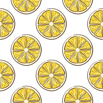 Seamless pattern of yellow lemon slice on white background in flat style. Fresh Stock Illustration