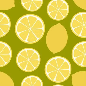 Seamless pattern of yellow lemon. Vector illustration isolated on a green Illustrazione stock