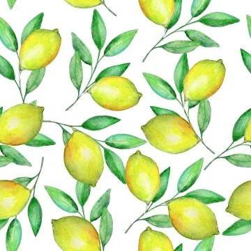 Seamless pattern yellow lemons on the branches Illustrazione stock