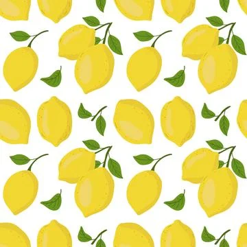 Seamless pattern with yellow lemons. Hand drawn fruit repeated background Stock Illustration