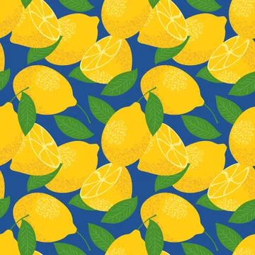 Seamless pattern with yellow lemons Stock Illustration