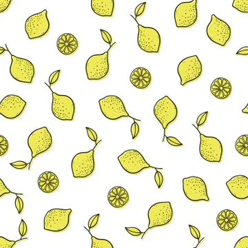 Seamless pattern with yellow lemons. Vector template. Stock Illustration